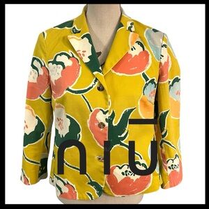 NIU (Italy) Multicolour Abstract Floral Cotton Short Jacket Blazer (L)